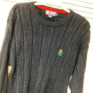 VTG Ralph Lauren Chaps Cable Knit Pullover Sweater Unisex L Navy Cotton‎ Logo